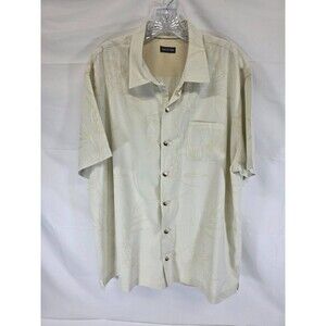 Van Heusen Mens Flower Floral Beige Button Up Short Sleeve Shirt Size XL